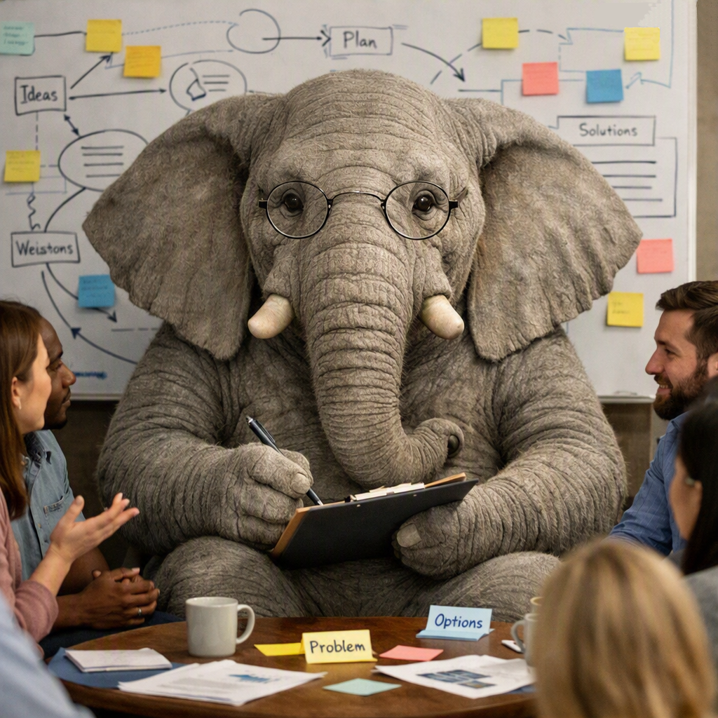Elliot is an elephant that is grounded and ego-free, working as the absolute nexus of our collaborative framework.
